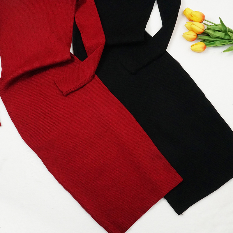 Women's Knitted Solid Color Turtleneck Dress