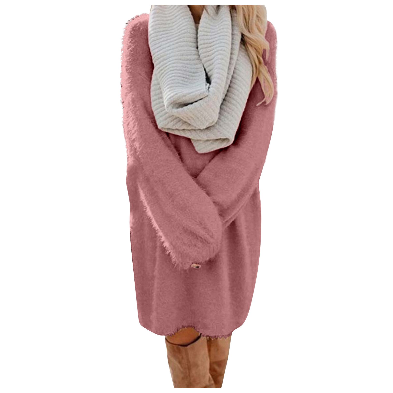 Solid Color Knitted Sweater Dress for Women