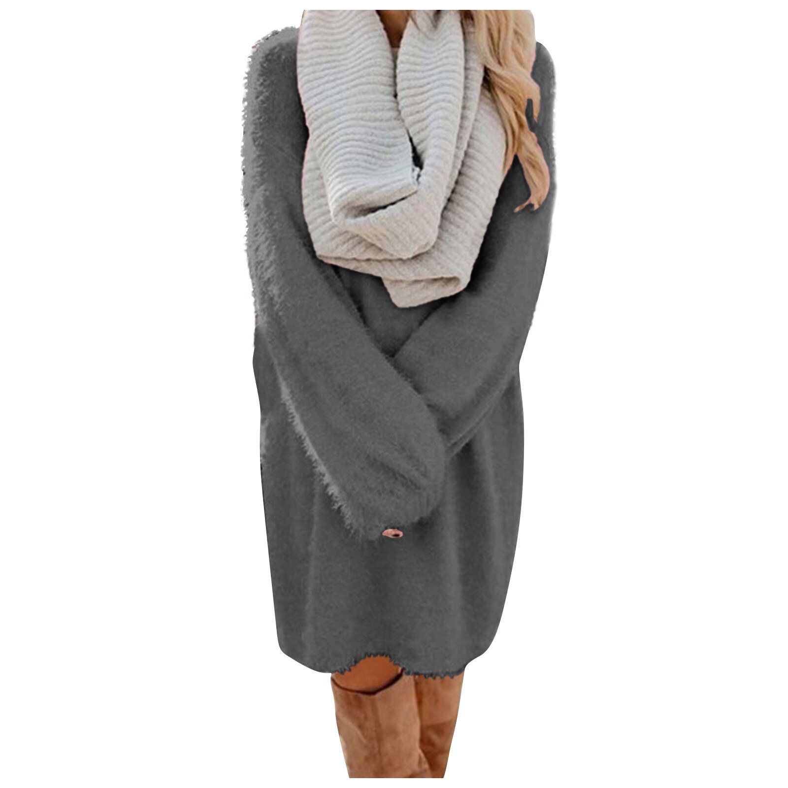 Solid Color Knitted Sweater Dress for Women