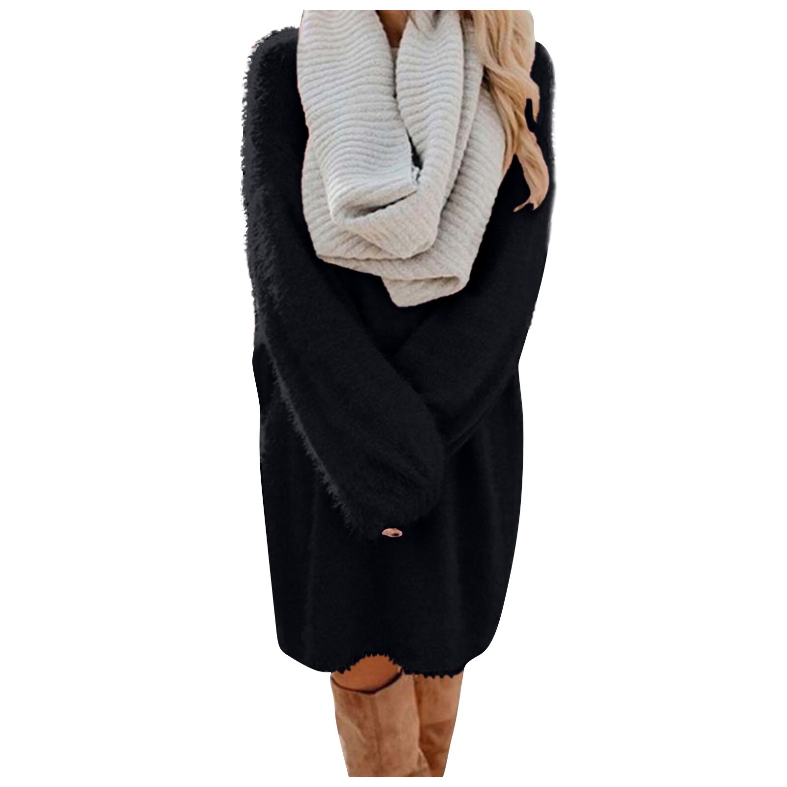 Solid Color Knitted Sweater Dress for Women