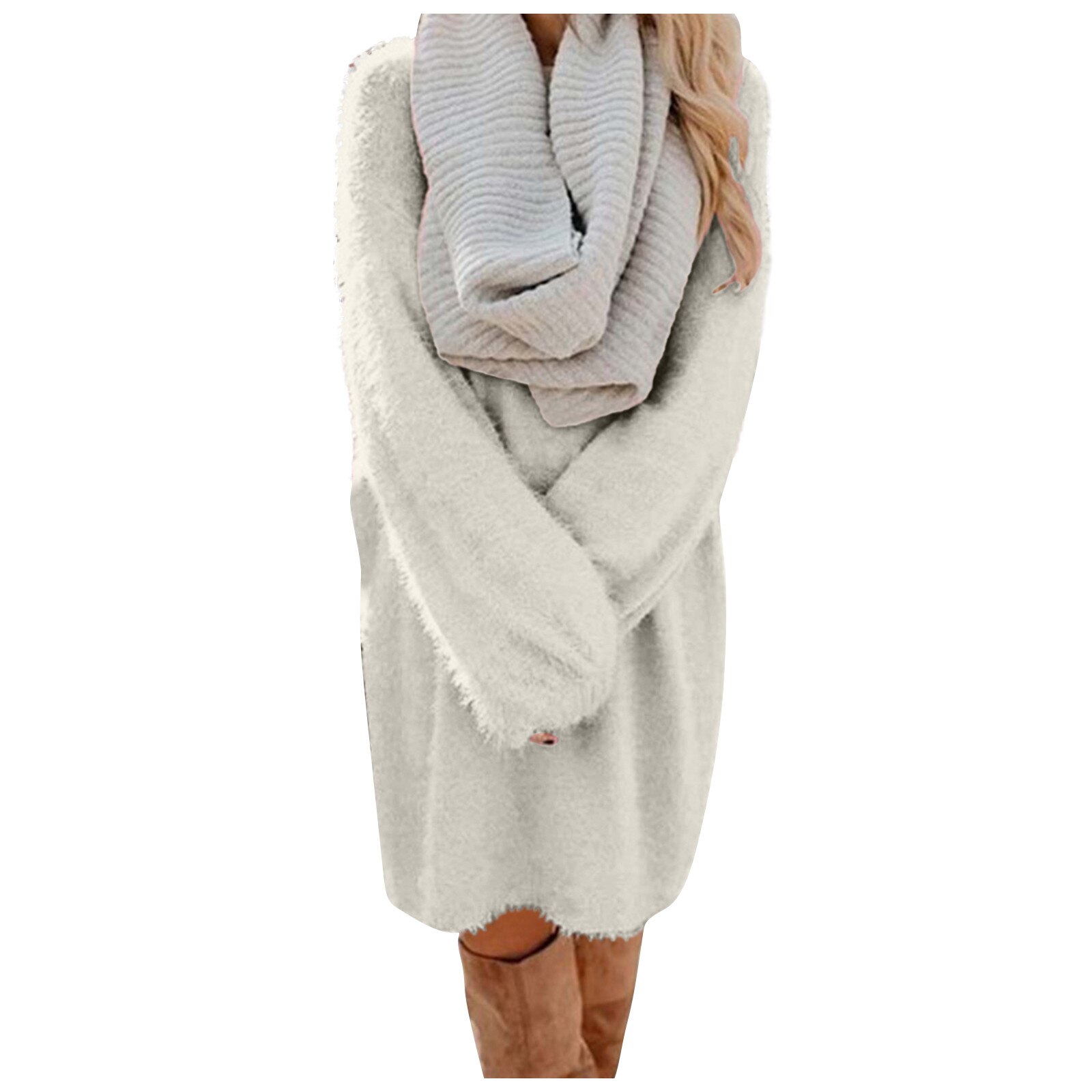 Solid Color Knitted Sweater Dress for Women